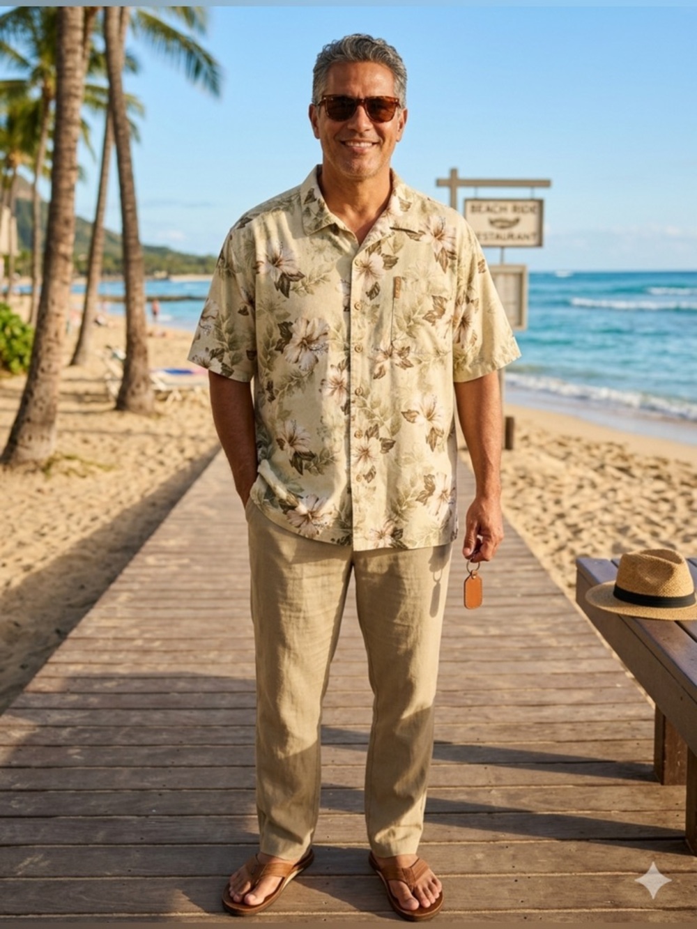 Magellan Outdoors Beige Floral Short Sleeve Shirt
